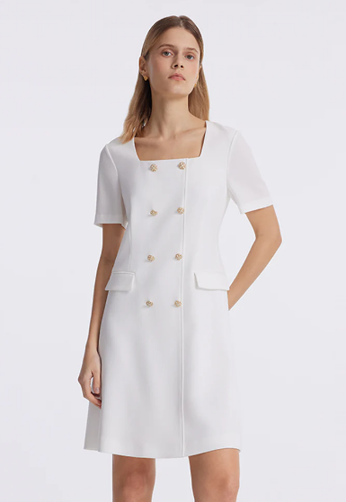 Square Neck Double-Breasted Mini Dress